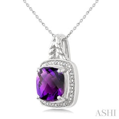 ASHI Silver Cushion Shape Gemstone & Diamond Pendant 899A9PPSSAMSLPD-CU