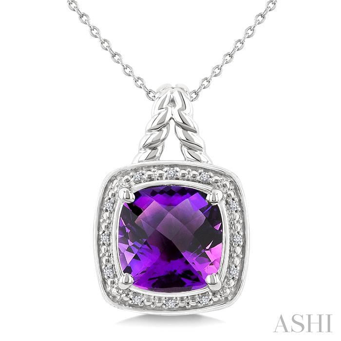 ASHI Silver Cushion Shape Gemstone & Diamond Pendant 899A9PPSSAMSLPD-CU