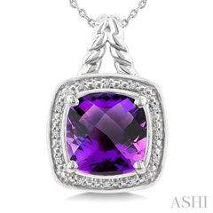 ASHI Silver Cushion Shape Gemstone & Diamond Pendant 899A9PPSSAMSLPD-CU