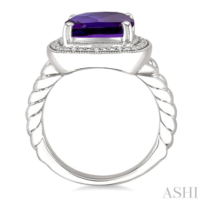 ASHI Silver Cushion Shape Gemstone & Diamond Ring 899A9PPSSAMSLRG-CU