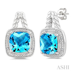 ASHI Silver Cushion Shape Gemstone & Diamond Earrings 899A9PPSSBTSLER-CU