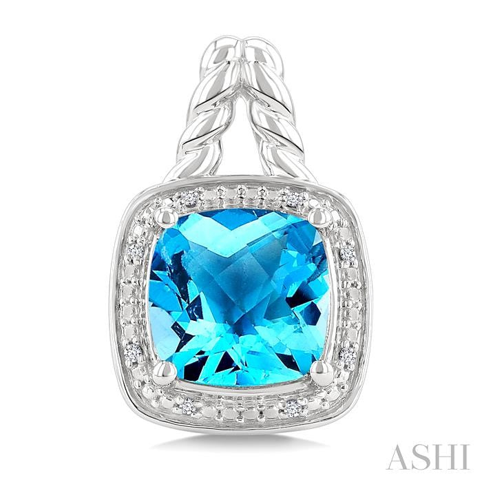ASHI Silver Cushion Shape Gemstone & Diamond Earrings 899A9PPSSBTSLER-CU