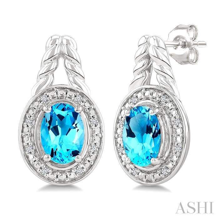 ASHI Silver Oval Shape Gemstone & Diamond Earrings 899A9PPSSBTSLER-OV