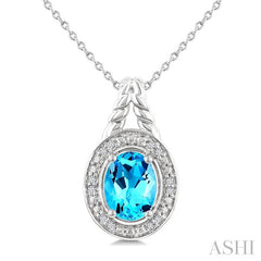 ASHI Silver Oval Shape Gemstone & Diamond Pendant 899A9PPSSBTSLPD-OV