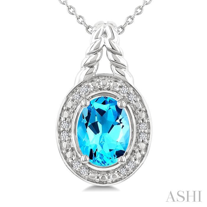 ASHI Silver Oval Shape Gemstone & Diamond Pendant 899A9PPSSBTSLPD-OV