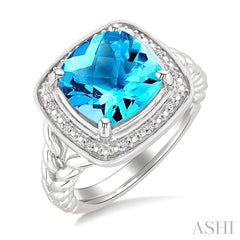 ASHI Silver Cushion Shape Gemstone & Diamond Ring 899A9PPSSBTSLRG-CU