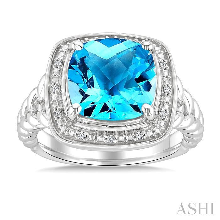 ASHI Silver Cushion Shape Gemstone & Diamond Ring 899A9PPSSBTSLRG-CU