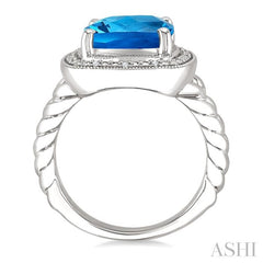ASHI Silver Cushion Shape Gemstone & Diamond Ring 899A9PPSSBTSLRG-CU
