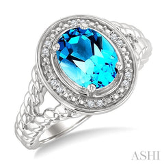 ASHI Silver Oval Shape Gemstone & Diamond Ring 899A9PPSSBTSLRG-OV