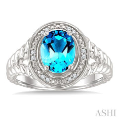 ASHI Silver Oval Shape Gemstone & Diamond Ring 899A9PPSSBTSLRG-OV