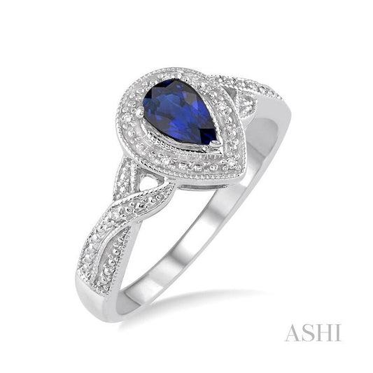 ASHI Silver Pear Shape Gemstone & Diamond Ring 88649PPSSSPSLRG