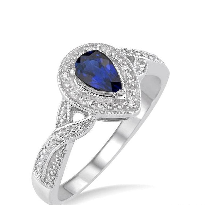 Parkplace Jewelers Silver Pear Shape Gemstone & Diamond Ring 88649PPSSSPSLRG