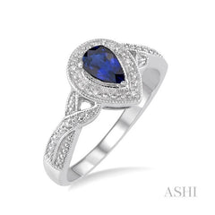 ASHI Silver Pear Shape Gemstone & Diamond Ring 88649PPSSSPSLRG