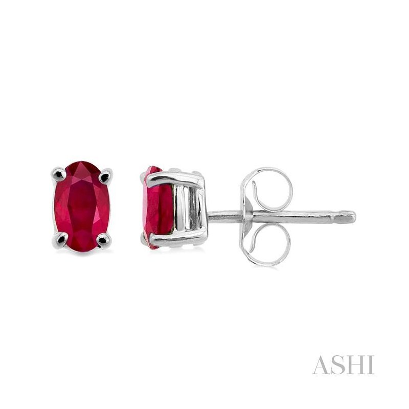 ASHI Oval Shape Gemstone Stud Earrings 57129PPF@ERRBWG