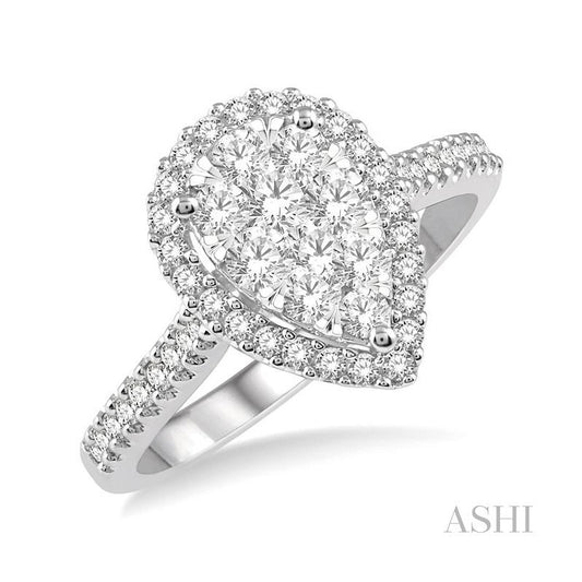 ASHI Pear Shape Halo Lovebright Essential Diamond Engagement Ring 126F2PPFVWP