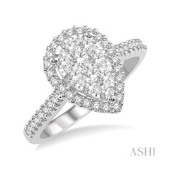 ASHI Pear Shape Halo Lovebright Essential Diamond Engagement Ring 126F2PPFVWP