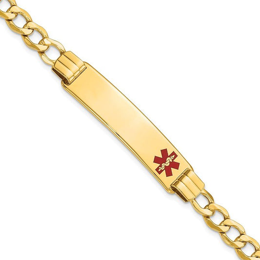 Quality Gold 14K Semi-solid Medical Red Enamel Curb Link ID Bracelet XM578FR