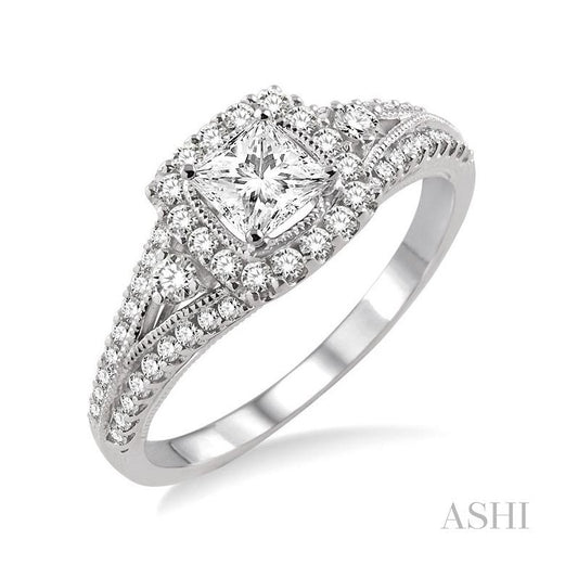 ASHI Princess Shape Halo Diamond Engagement Ring 14792PPFHWG-LE