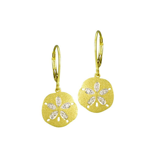 Denny Wong Designs Yellow Gold Sanddollar Leverback Earrings UESD-12SD-DLB