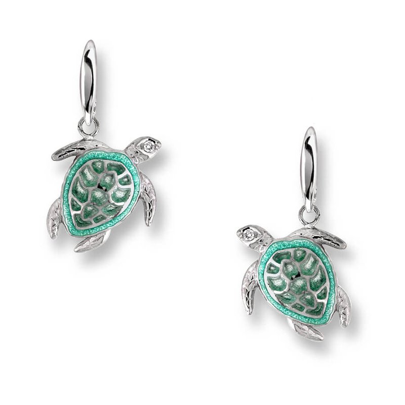 Ocean City Collection Sterling silver green enamel turtle dangle earrings NW017