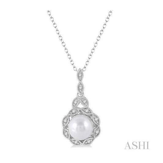 ASHI Silver Pearl & Halo Diamond Pendant 88319PPSSSLPD