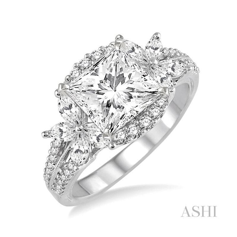ASHI Princess Shape Semi-Mount Diamond Engagement Ring 18452PPFRWG-SM