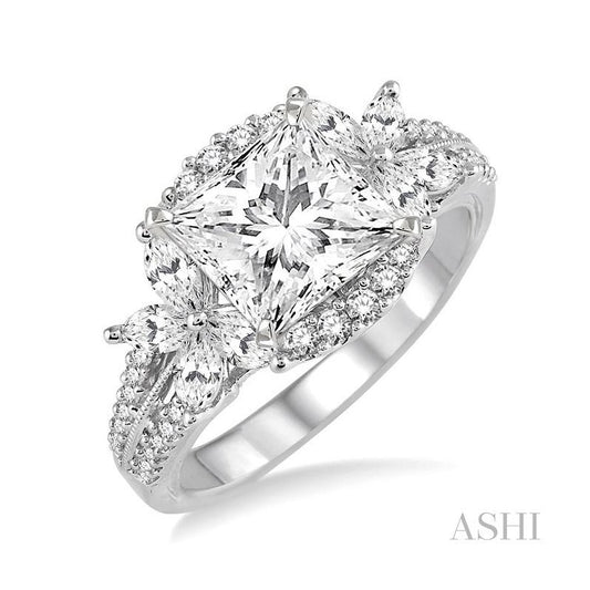ASHI Princess Shape Semi-Mount Diamond Engagement Ring 18452PPFRWG-SM