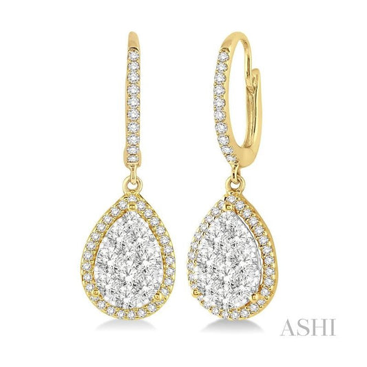 ASHI Pear Shape Halo Lovebright Essential Diamond Earrings 96091PPFVERYW