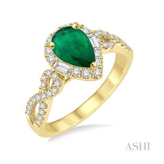 ASHI Pear Shape Gemstone & Halo Diamond Ring 40743PPFHEMYG
