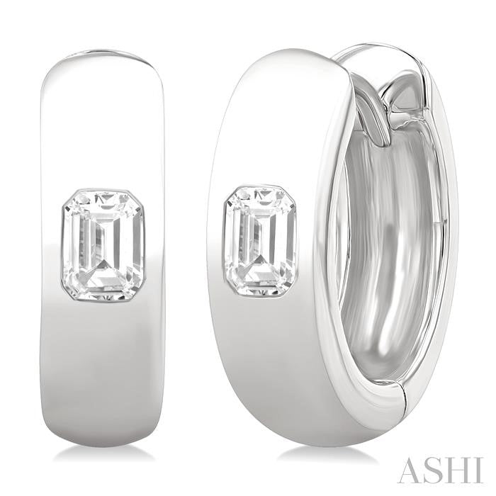 ASHI Emerald Shape Bezel Set Diamond Huggie Fashion Earrings 903G5PPFGERWG-OC