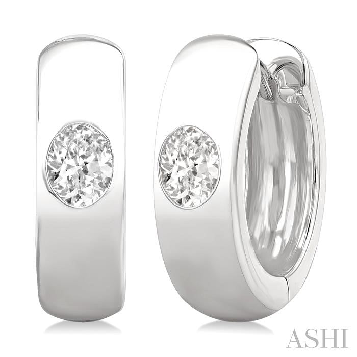 ASHI Oval Shape Bezel Set Diamond Huggie Fashion Earrings 903G5PPFGERWG-OV