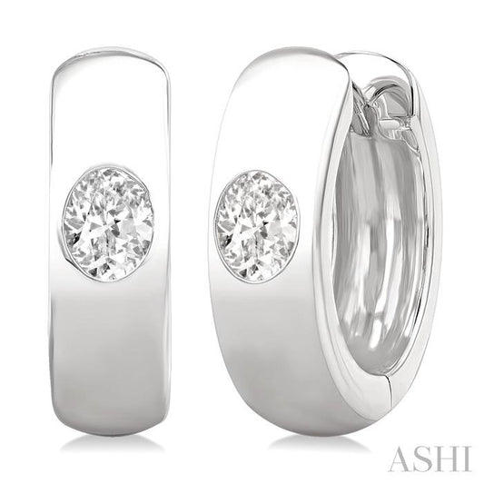 ASHI Oval Shape Bezel Set Diamond Huggie Fashion Earrings 903G5PPFGERWG-OV