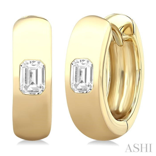 ASHI Emerald Shape Bezel Set Diamond Huggie Fashion Earrings 903G5PPFGERYG-OC