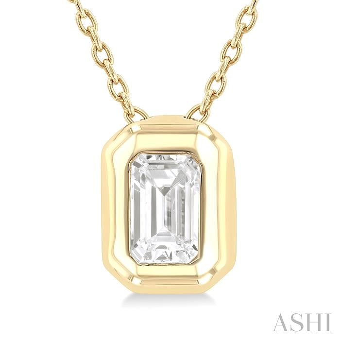 ASHI Emerald Shape Bezel Set Diamond Pendant 903G5PPFGPDYG-OC