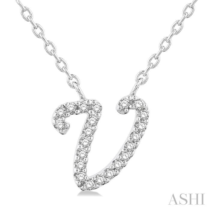 ASHI Script 'V' Initial Diamond Pendant 90469PPFSPDWG-V