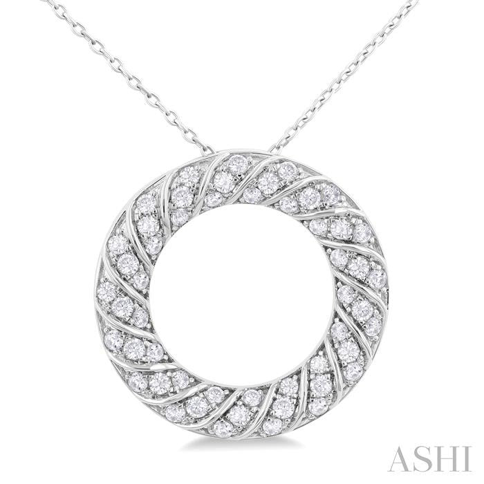 ASHI Circle Ribbed Diamond Pendant 90593PPFGPDWG