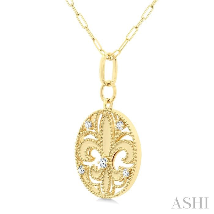 ASHI Fleur De Lis Medallion Diamond Fashion Pendant 907G6PPFGPDYG