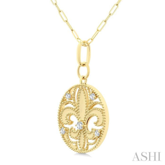 ASHI Fleur De Lis Medallion Diamond Fashion Pendant 907G6PPFGPDYG