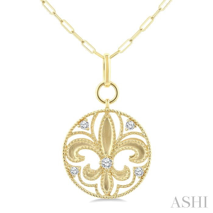 ASHI Fleur De Lis Medallion Diamond Fashion Pendant 907G6PPFGPDYG