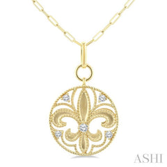 ASHI Fleur De Lis Medallion Diamond Fashion Pendant 907G6PPFGPDYG