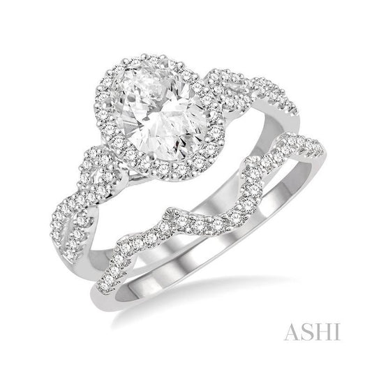 ASHI Oval Shape Halo Diamond Wedding Set 245C2PPFVWG-WS