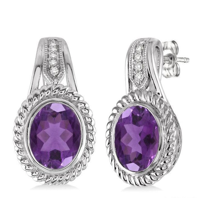 Parkplace Jewelers Silver Oval Shape Gemstone & Diamond Earrings 88659PPSSAMSLER