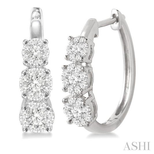 ASHI Round Shape Past Present & Future Lovebright Essential Diamond Hoop Earrings 910A2PPFGERWG