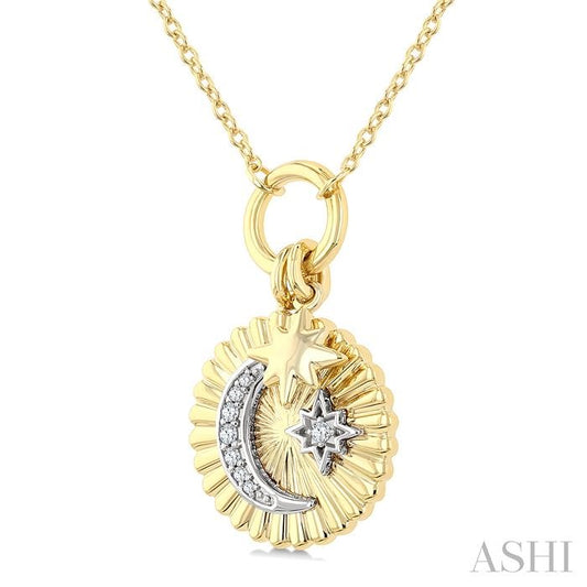 ASHI Crescent Moon & Star Charm Fluted Diamond Fashion Pendant 910J9PPTGPDYW