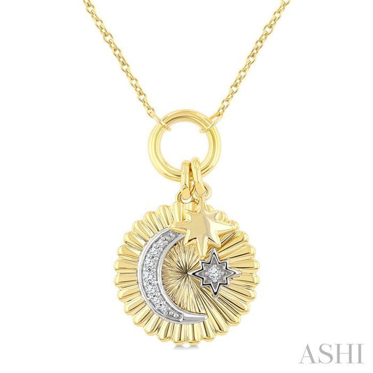 ASHI Crescent Moon & Star Charm Fluted Diamond Fashion Pendant 910J9PPTGPDYW