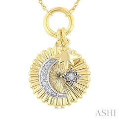 ASHI Crescent Moon & Star Charm Fluted Diamond Fashion Pendant 910J9PPTGPDYW