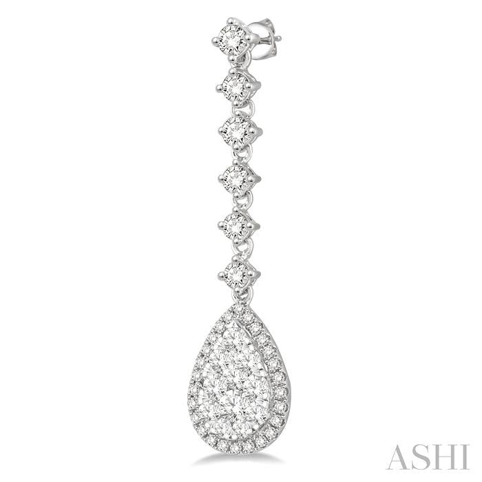 ASHI Pear Shape Halo Lovebright Diamond Long Earrings 912D1PPFGERWG