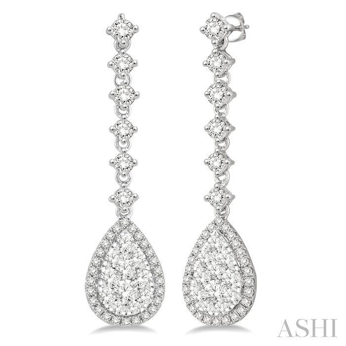 ASHI Pear Shape Halo Lovebright Diamond Long Earrings 912D1PPFGERWG