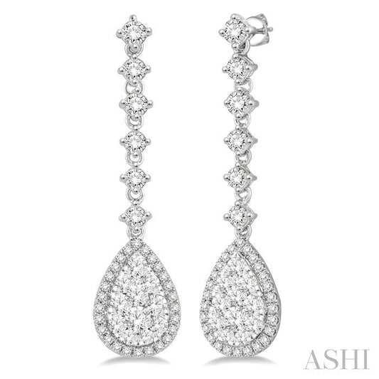 ASHI Pear Shape Halo Lovebright Diamond Long Earrings 912D1PPFGERWG