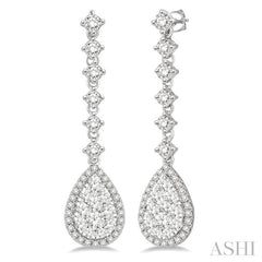 ASHI Pear Shape Halo Lovebright Diamond Long Earrings 912D1PPFGERWG